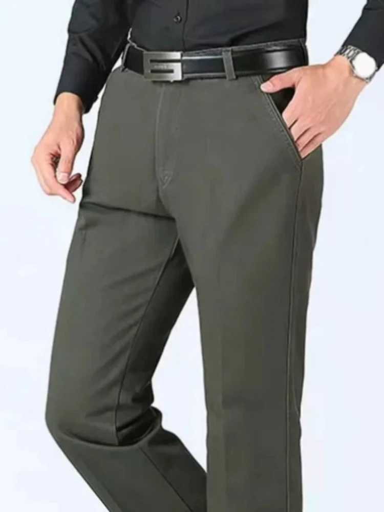00% Cotton Summer Thin Autumn Thick Straight Suit Pants Mens Loose Trousers Business Solid Khaki Casual Brand Clothes KOACUS W250225