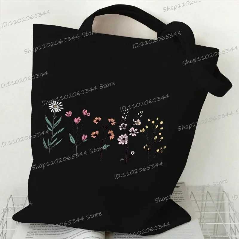 Vintage Wildflower Funny Canvas Tote Bag Women Butterfly Flower Shopping Bag Simplicity Aesthetics Reusable Female Shoulder Bag Z250224
