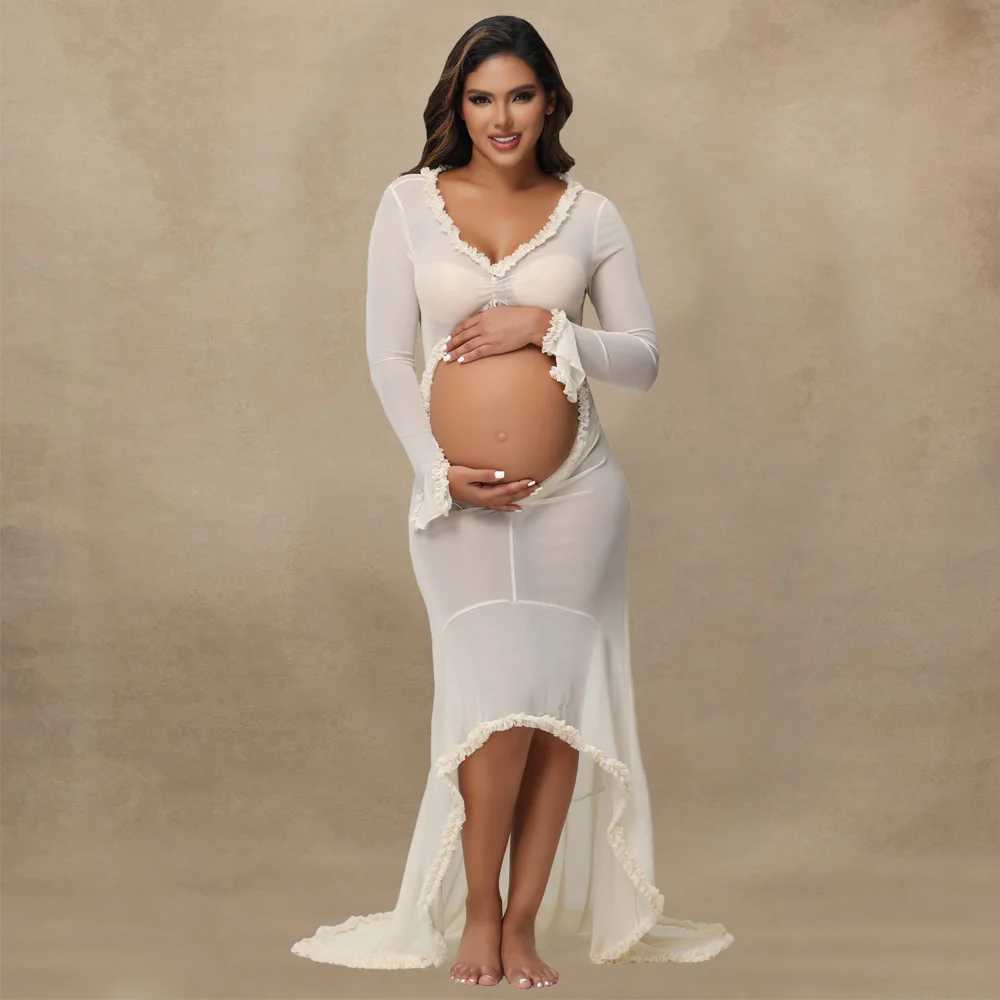 Pregnant womens photography set with long sleeves and pleated edges showcasing the abdomen baby shower dress pregnant womens clothing photography part
