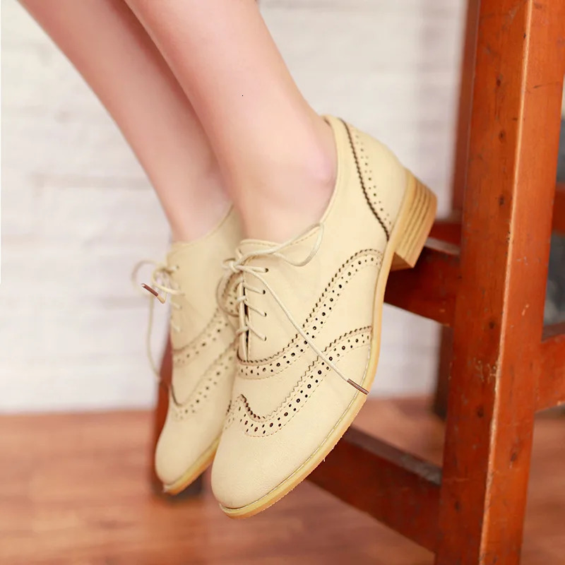 Round Toe Casual Woman Shoe Oxfords Female Footwear Leather Dress Rubber Solid Leisure Lace-Up Rome Flat PU Fabric Brogue250225