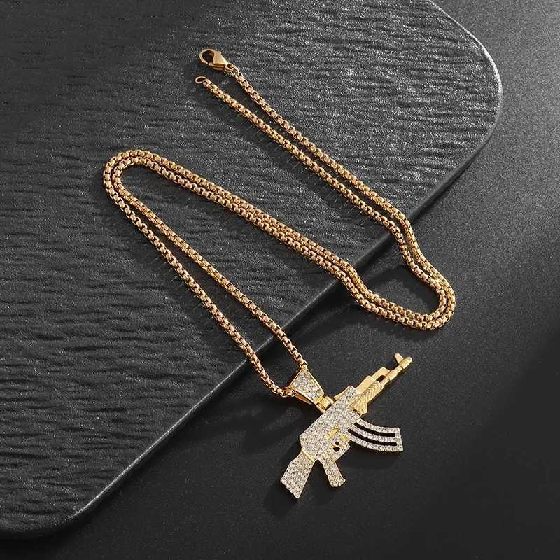 Hip-Hop Ak-47 Rifle Gun Pendant Necklace Mens Personali Street Hip-Hop Rock Rap Party Jewelry X250224