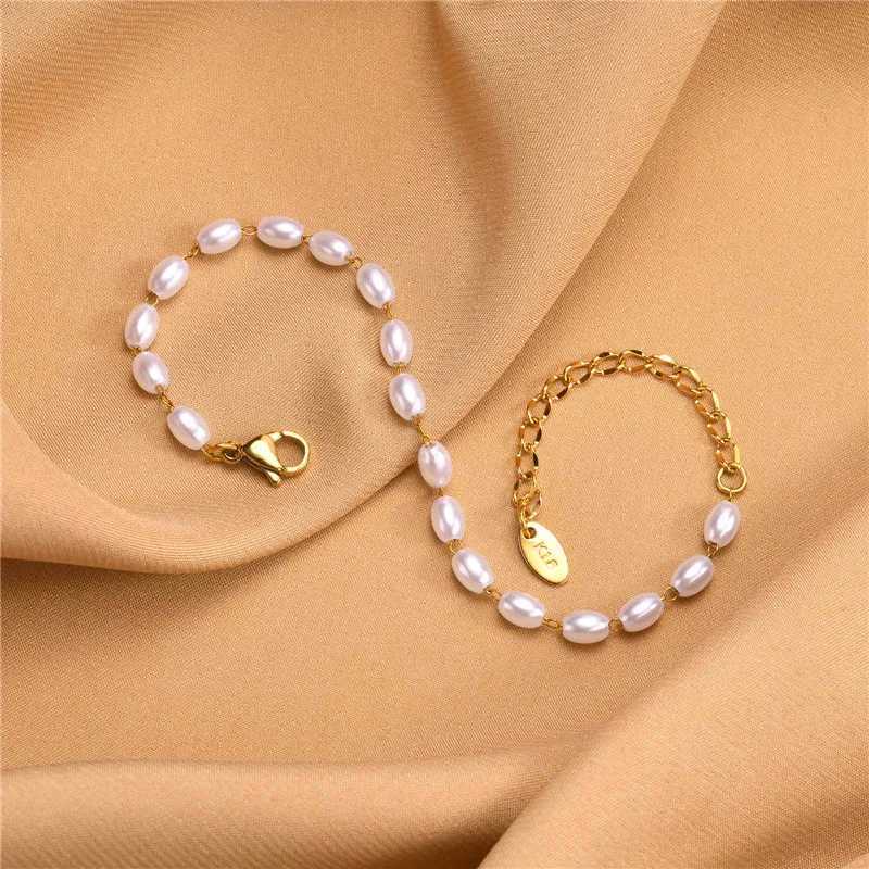 Mole New Gold Color Stainl Steel Bracelets for WomenFashion Pearl Charm Wedding Bracelets Jewelry GiftsXJ250225