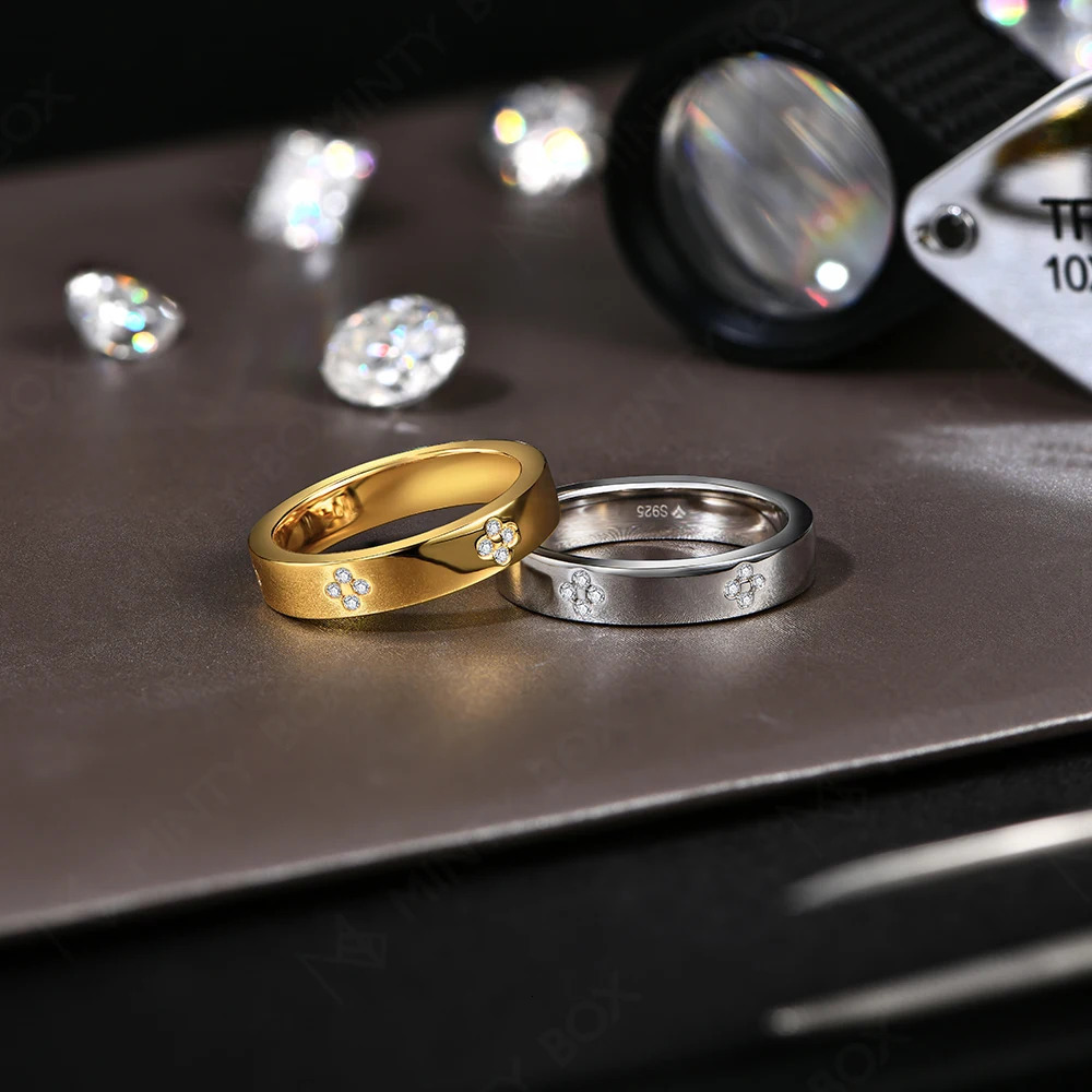 MINTYBOX Clover 18k Gold Plated Diamond Wedding Band Ring For Women S925 Silver Engagement Party Fine Jewelry Gift 250218