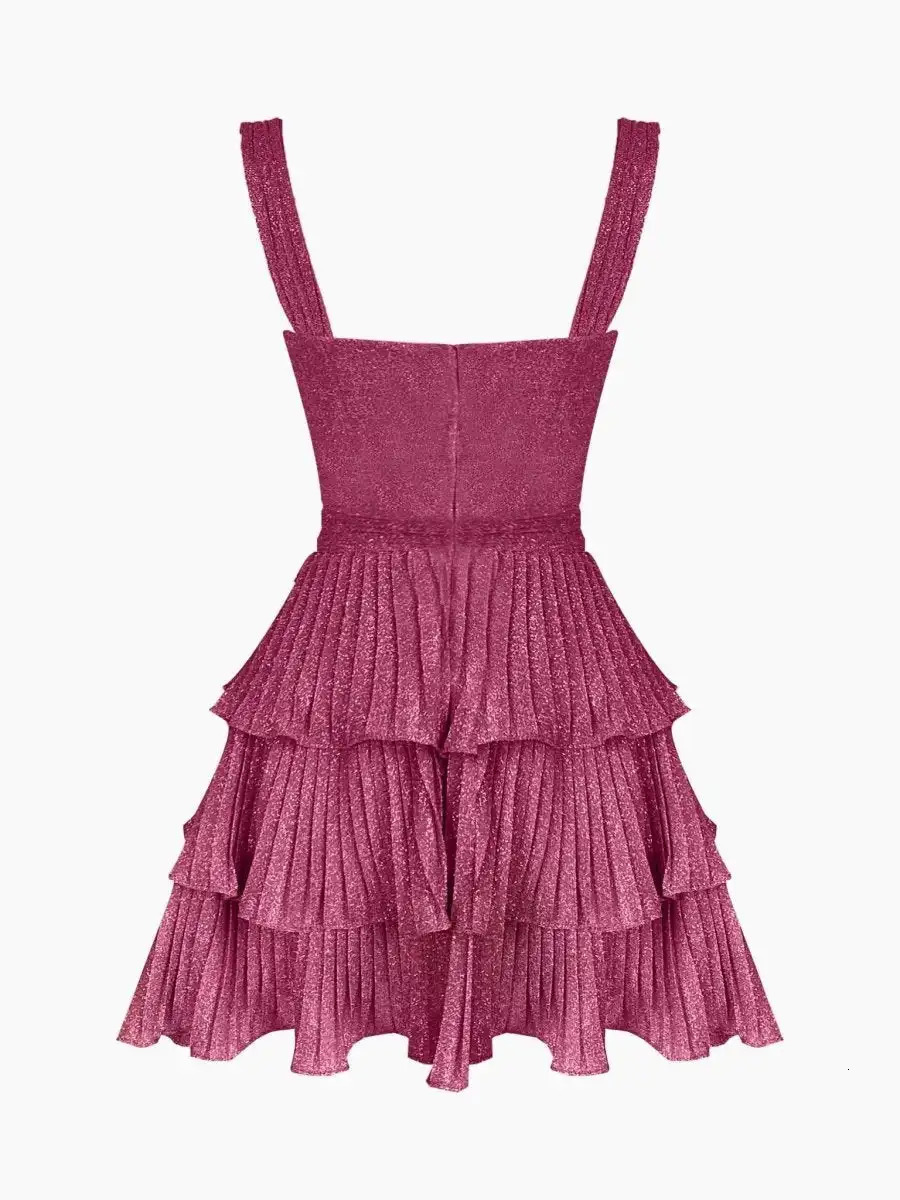 Sparkly Pintuck Dress Pleated Scoop-Neck Cut Out Dress Sleeveless Zipper Back Mermaid Gown Party Dress Mini Dress 250225