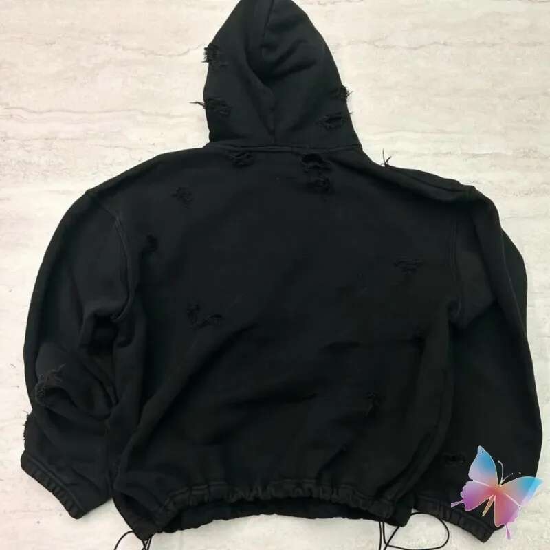 Winter High Quality Splicing Leather Star Moon THUG CLUB Hoodies Oversized Washed Retro Distressed Hole TC Hoodys Men Women