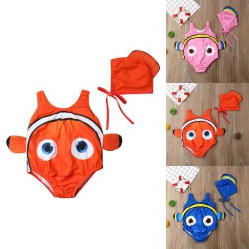 2PCS Kids Baby Girl Swimsuit Goldfish Swimwear Swimmable Costume+Swimming Hat 2019 New Cute High Quality Hot Sale X250224