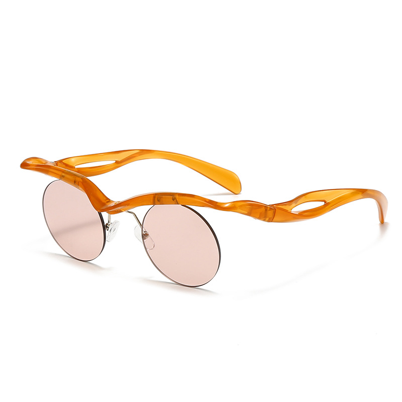 2025 cross-mirror European and American sunglasses women's round frame sunglasses men's trend ins, half-frame eyebrows no-frame sunglasses