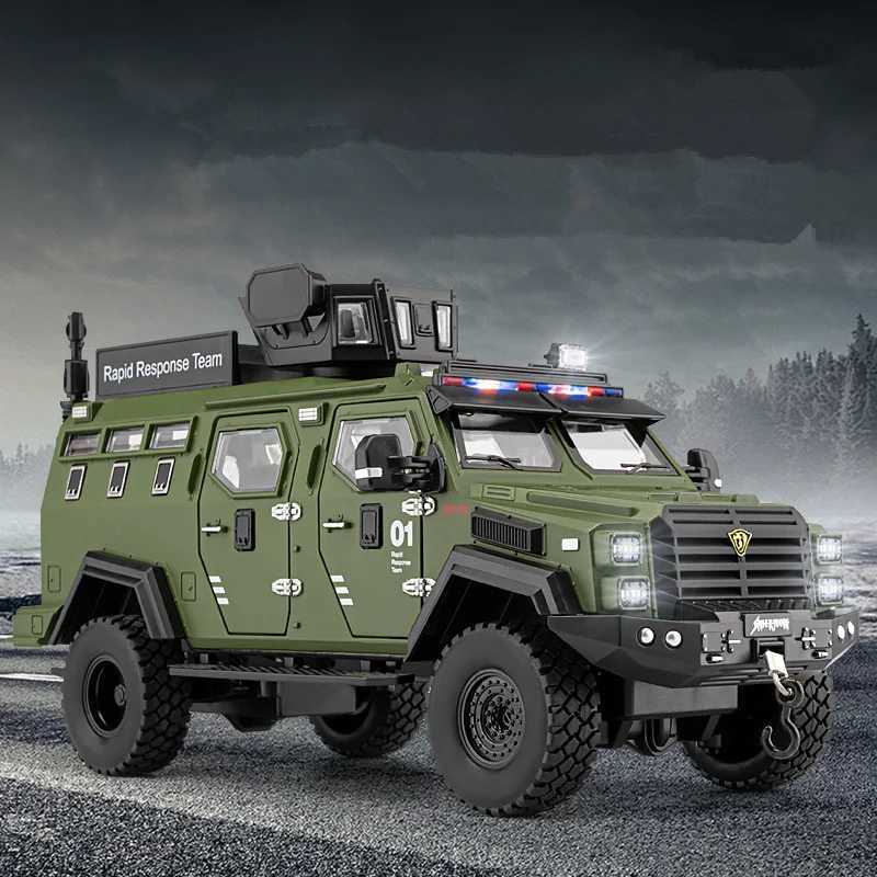 1 24 Alloy Sword Toothed Tiger Explosion Proof Diecast Police Armored Off-road Vehicles Car Model Sound Light Toy Gift Free shipping