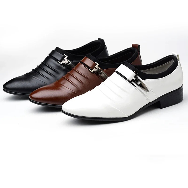 Classic Mens Dress Shoes Slip on PU Leather Shoes for Men Plus Size Point Toe Business Casual Male Formal Shoes for Wedding 2024 250224