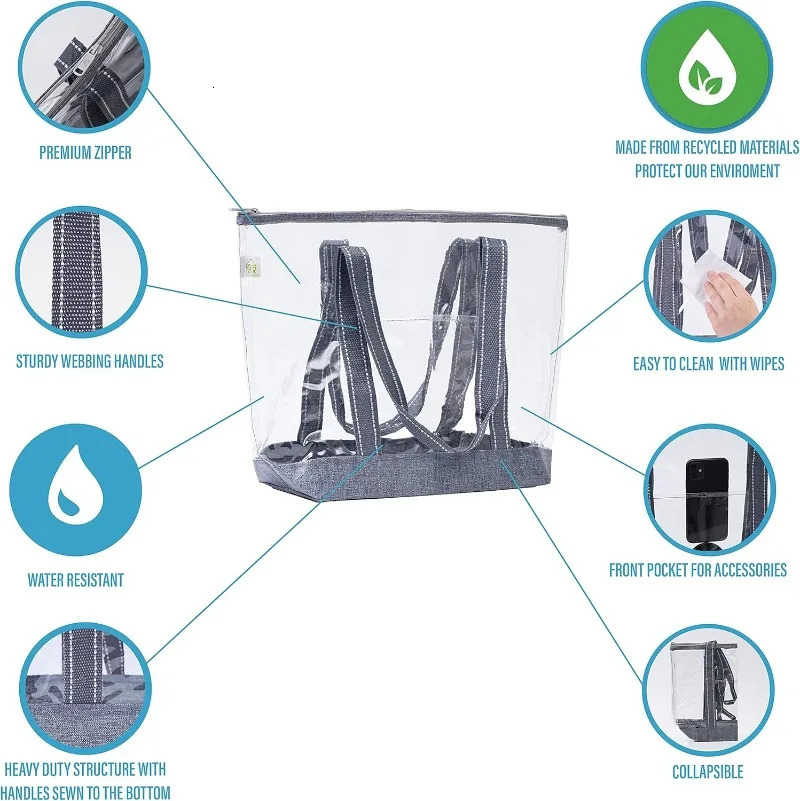 2 Packs Clear Tote Beach Bags for Woman w/Zipper Shoulder Strap Transparent Lunch Shopping Bag for Travel Stadium 250221