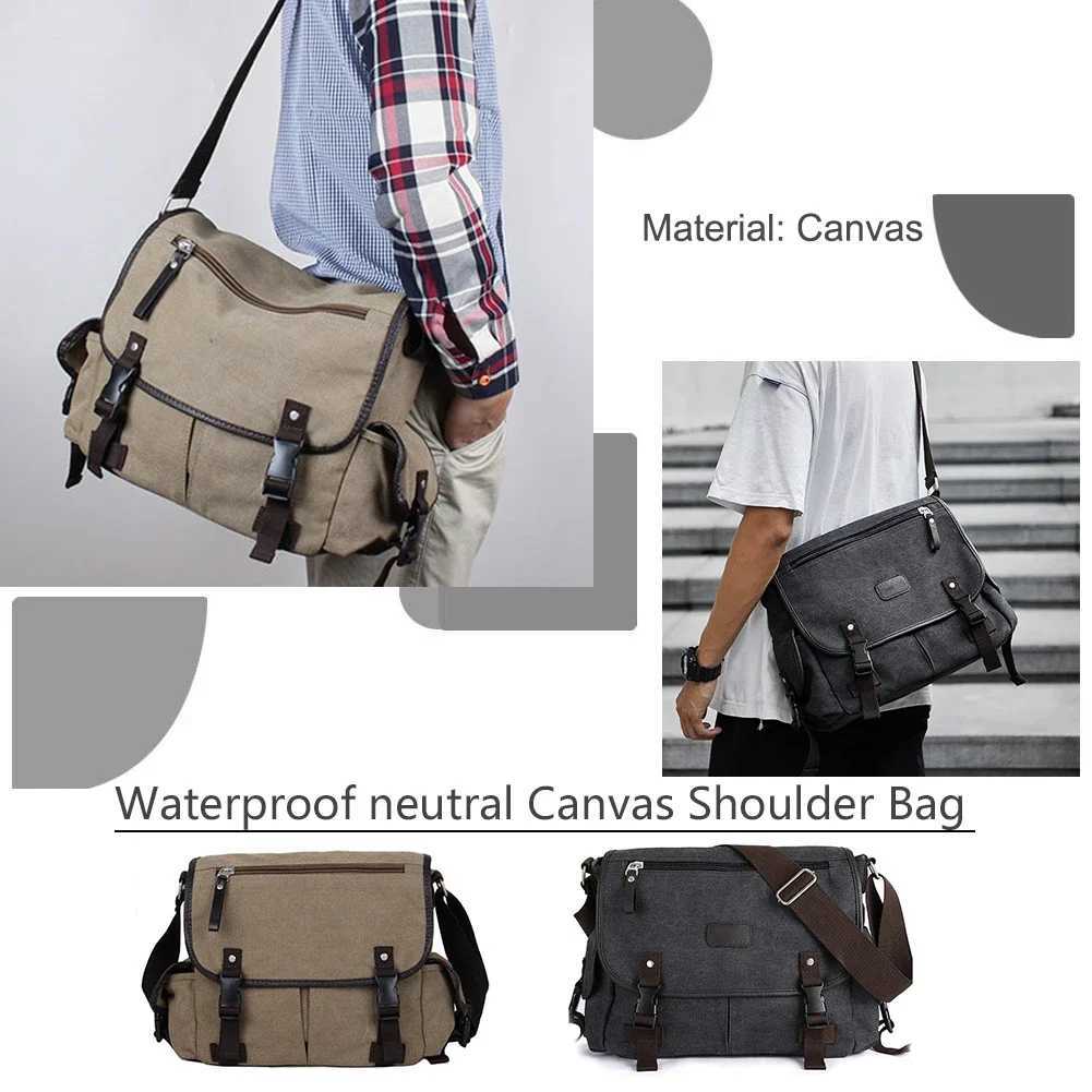 Neutral messenger bag large capacity mens cross shaped bag waterproof 14 inch laptop bag school work adjustable shoulder strap Z250225