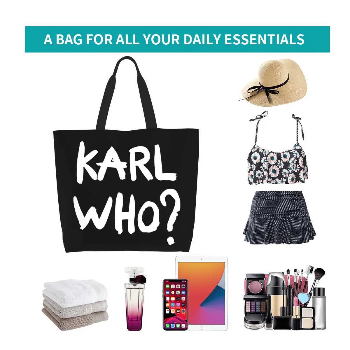 Custom Kawaii Karl Who Slogan Shopping Tote Bags Reusable Canvas Groceries Shopper Shoulder Bag Z250224