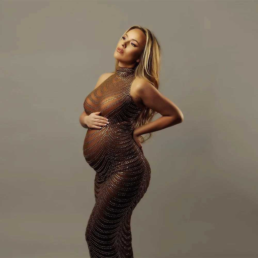 Sexy Shiny Drill Maternity Photography Props Bodysuit Maternity Dress Gown Goddess Clothing Maternity Dresses Photoshoot Picture X250224