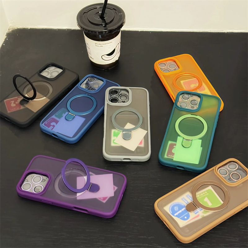 Matte Ring Holder Glass Lens Phone Case For iPhone 16 16e 15 14 13 12 11 Pro Max Plus Samsung S25 S24 S23 S22 Ultra Plus For Magsafe Wireless Magnetic