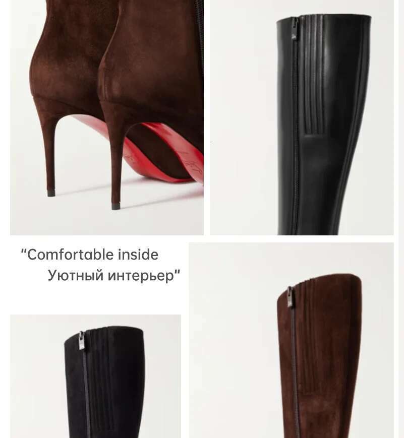 Ods Trend Brand Designers Stiletto Boots For Women Sexy Pointed Toe Pole Knee High Brown Black Leather Red Sole Botas 9Cm 414346