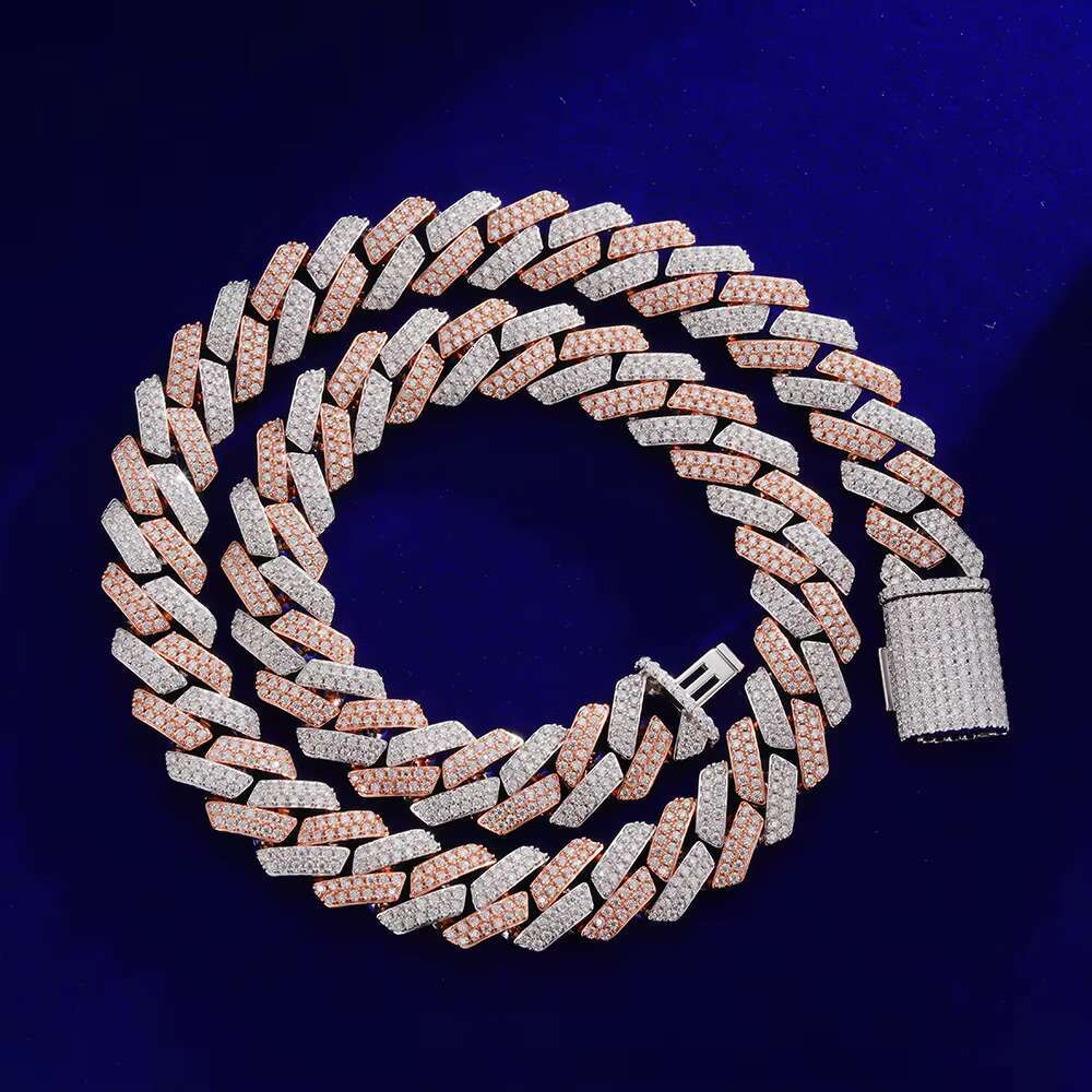 Wholesale Hip Hop Design New 3 Row Gold Baguette Sier Cuban Moissanite k Chain for Men
