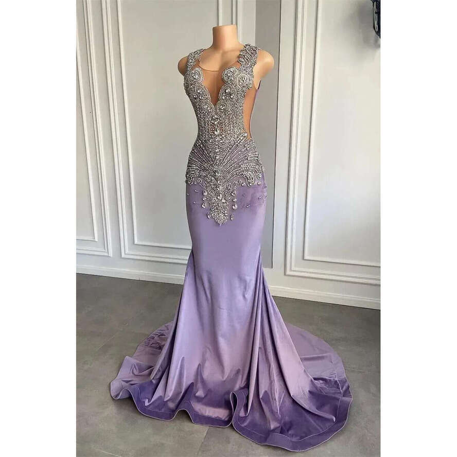 New Laveder Beadings Prom Dresses Sexy Sheer Jewel Neck Mermaid Evening Gowns For Black Girls 2024 Graduation Dress Teens Vestidos De Bal Bc18609 0618