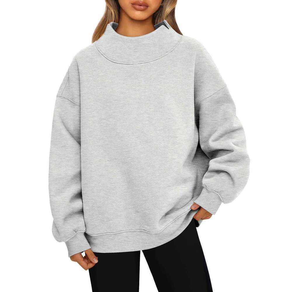European And American Women's Long Sleeved High Neck Pullover Sweatshirt Casual Hoodie With Fleece Top For Women