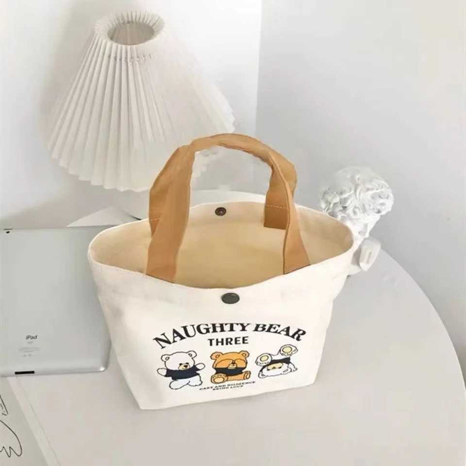 Cute Peach Canvas Tote Bag Cartoon Canvas Mini Handbags Big Capacity Lunch Bag Women Z250224
