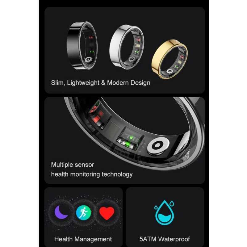 Smart Ring R09 Blood Pressure Heart Rate Skin Temperature 5ATM Waterproof Health Monitor Camera Control Sport Modes Rings Finger W250225