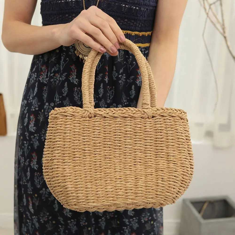 Simple Design Straw Handbags For Women Handmade Bohemian Style Beach Bag Summer Fashion Pack Bucket Bag Purse Totes