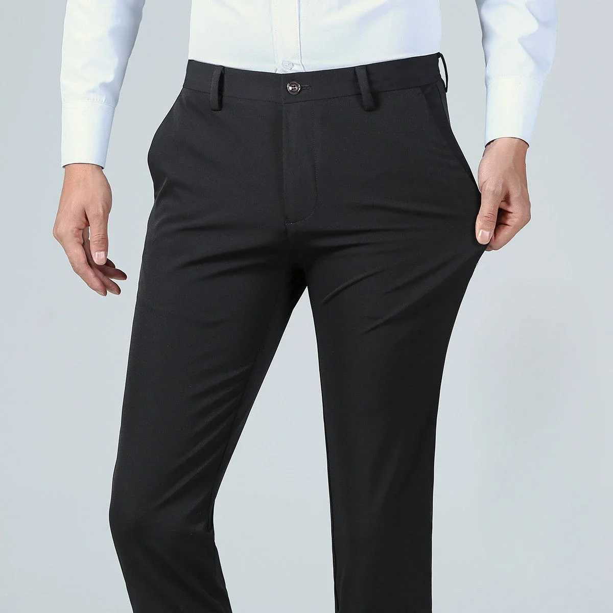 Stylish Black Dress Pants for Men Comfortable Casual Trousers Four-Season Korean Business Suit Pants Male Stretch Slim-Fit Pants W250225