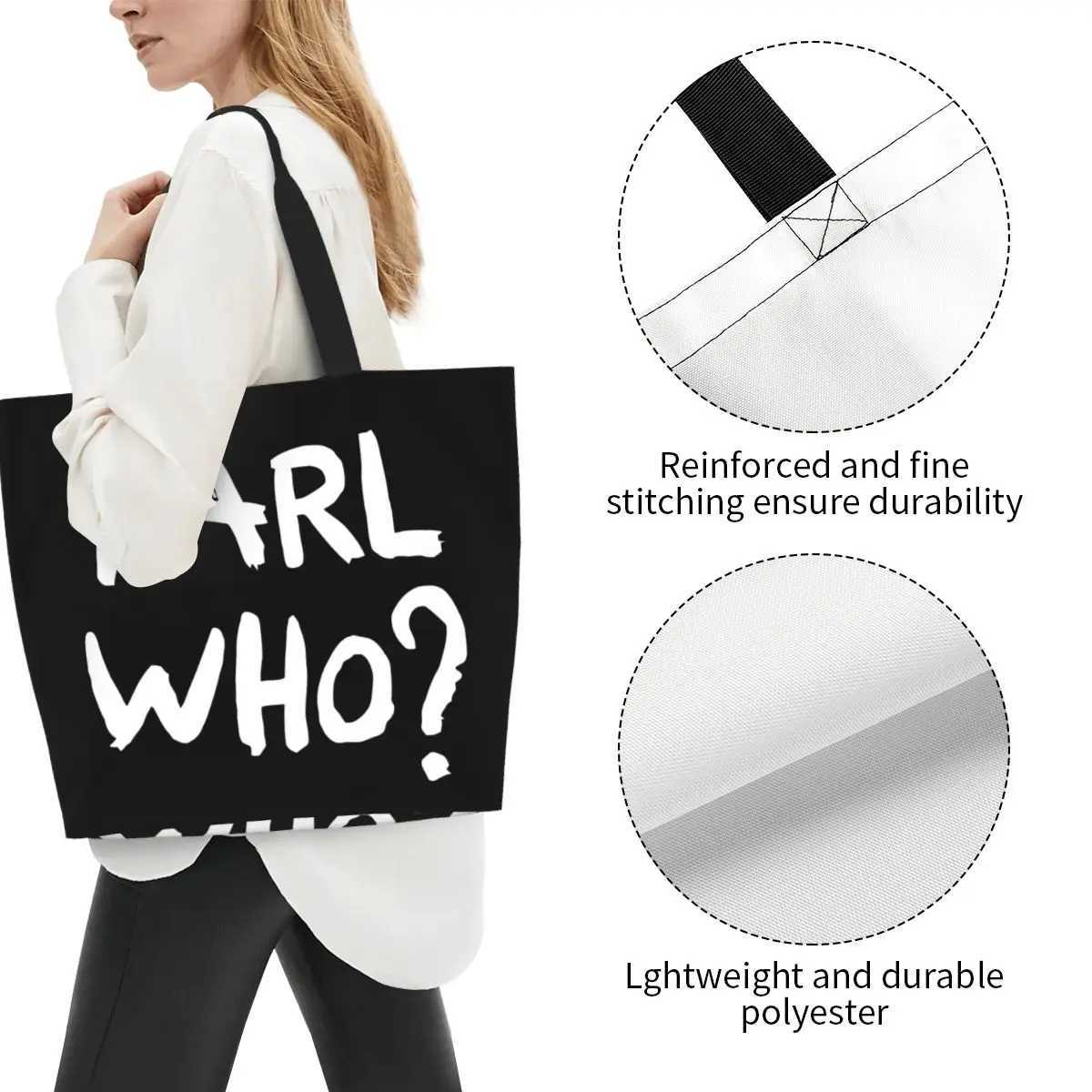 Custom Kawaii Karl Who Slogan Shopping Tote Bags Reusable Canvas Groceries Shopper Shoulder Bag Z250224