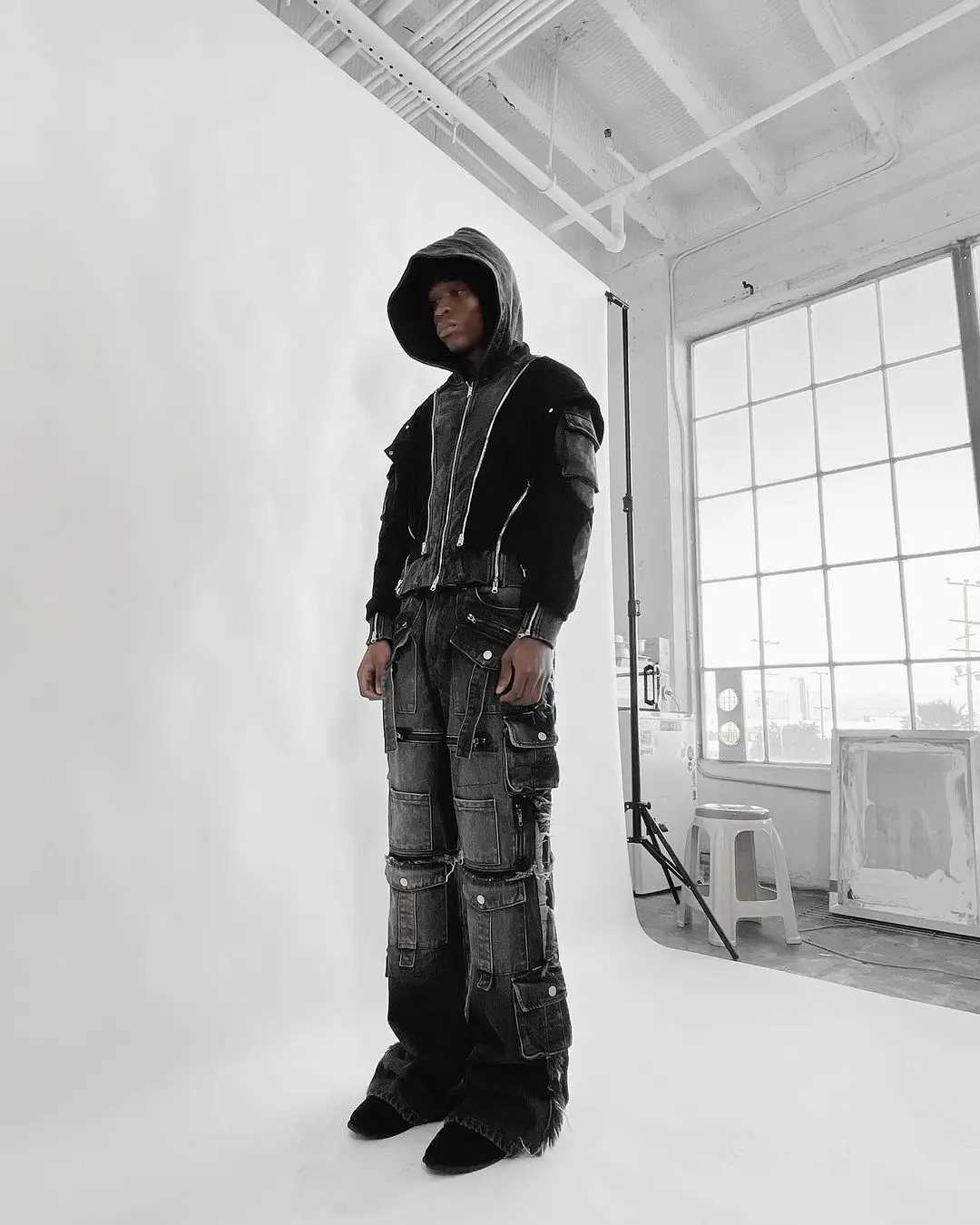 Men's Jeans Gothic Harajuku Y2K multi pocket washed black jeans mens loose drag pants street hip-hop rap 90s spicy girl wide leg pants z250225