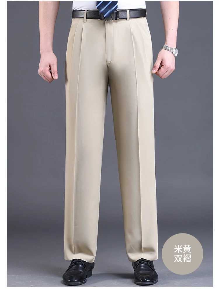 Double Pleated Suit Pants Men Black Brown Business Khaki Trousers For Men Loose Straight Classic Men Pant Thin Summer 2023 W250225