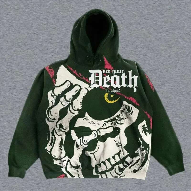 Explosions Printed Skull Y2K Retro Coat Street Style Gothic Casual Fashion Hooded Sweater Men's Haruku Female