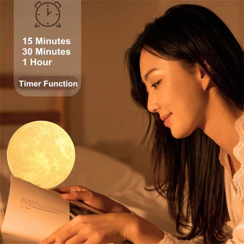 Creative 3D Moon Night Light 360 Rotating Moon Night Light for Home Office Room Touch Control 3 or 16 Color LED Desk Lamp Z250225