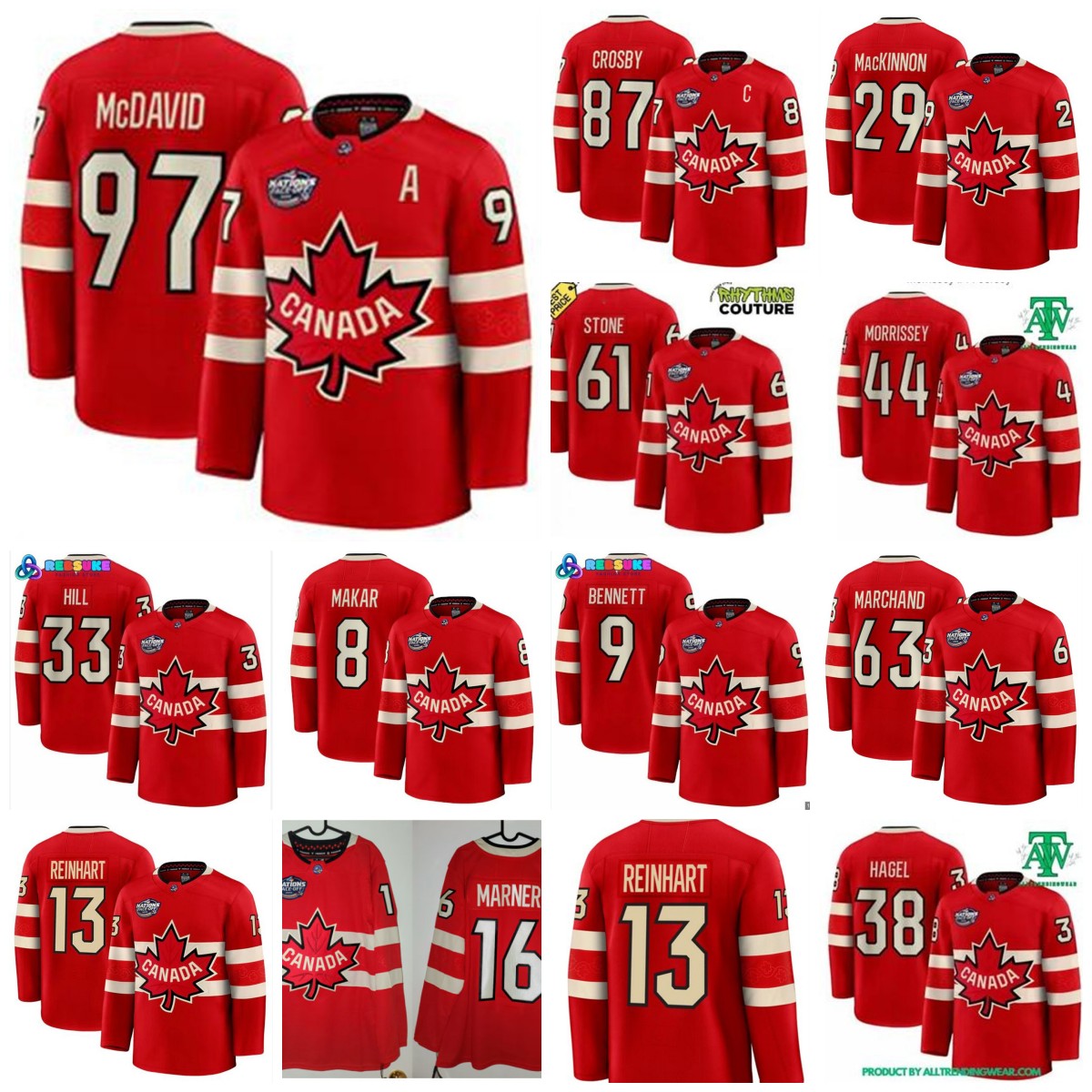 Canada 2025 Four Nations Face-Off Jersey 87 Sidney Crosby Mathew Barzal Bedard Nathan MacKinnon Brad Marchand Mitch Marner Cale Makar Stuart Skinner Stamkos custom