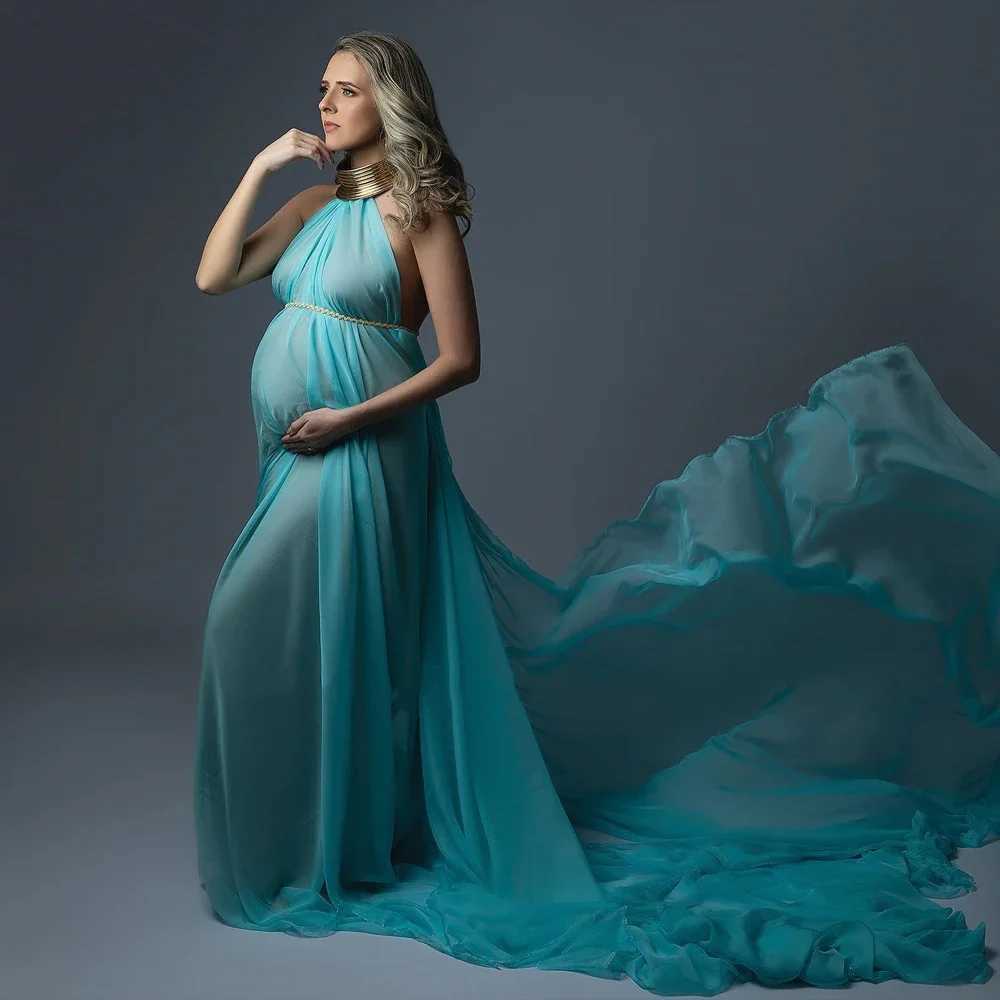 Pregnant Women Chiffon fabric Photography Dress Sexy Elegant Long Maternity Dresses Gold Leather African Accessories Posing Props X250224