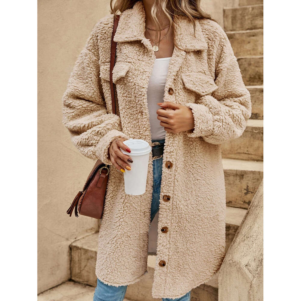 New European And American Winter Open Collar Plush Loose Temperament Long Coat For Women