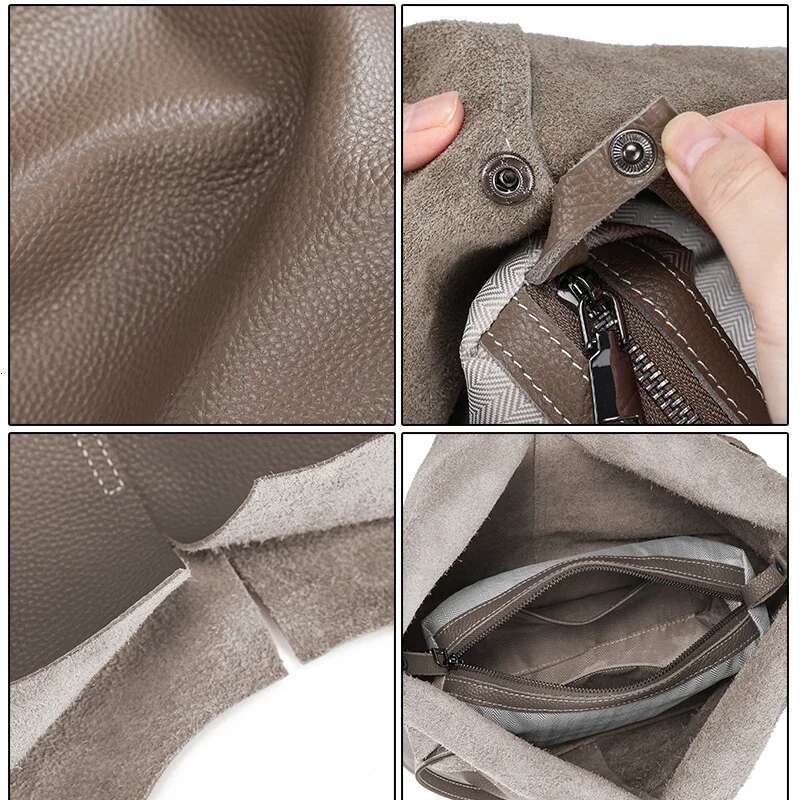 Women Cowhide Bucket Ladies Bag Lady Casual Genuine Cow Real Leather Shoulder Bags Ladies Tote Handbags Female