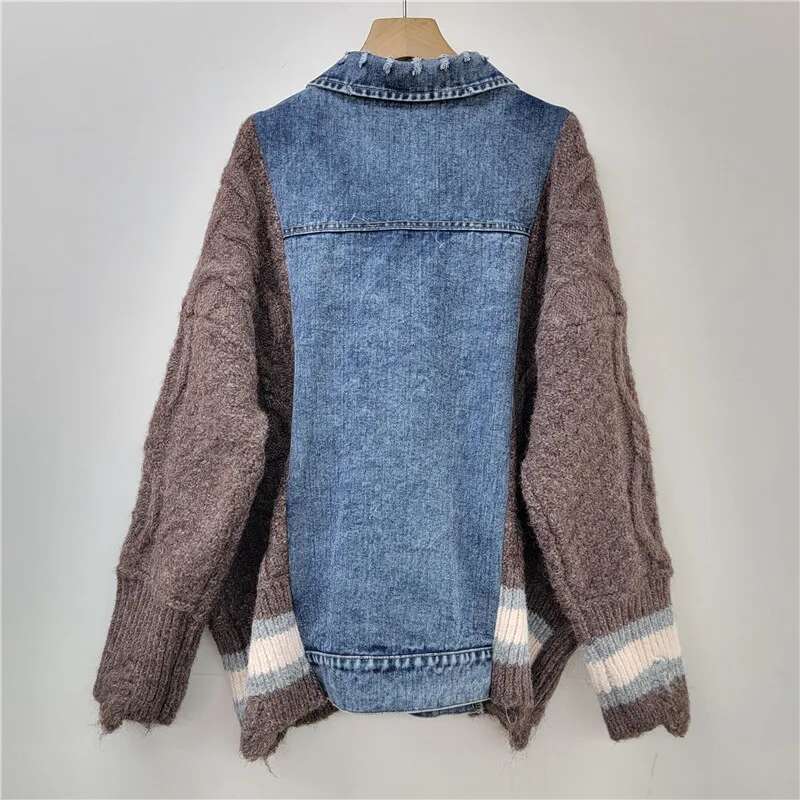Getspring Women 2024 Autumn Denim Ed Knitted Cardigan Fashion All Match Single Breasted Losoe Casual Knit Sweater