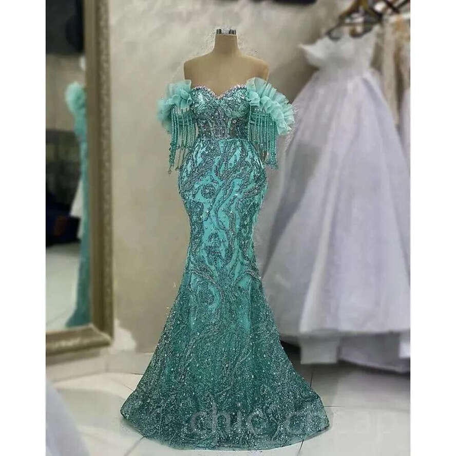 Urious May Aso Mermaid Ebi Prom Crystals Sequined Lace Evening Formal Party Second Reception Birthday Engagement Gowns Dress Robe De Soiree Zj