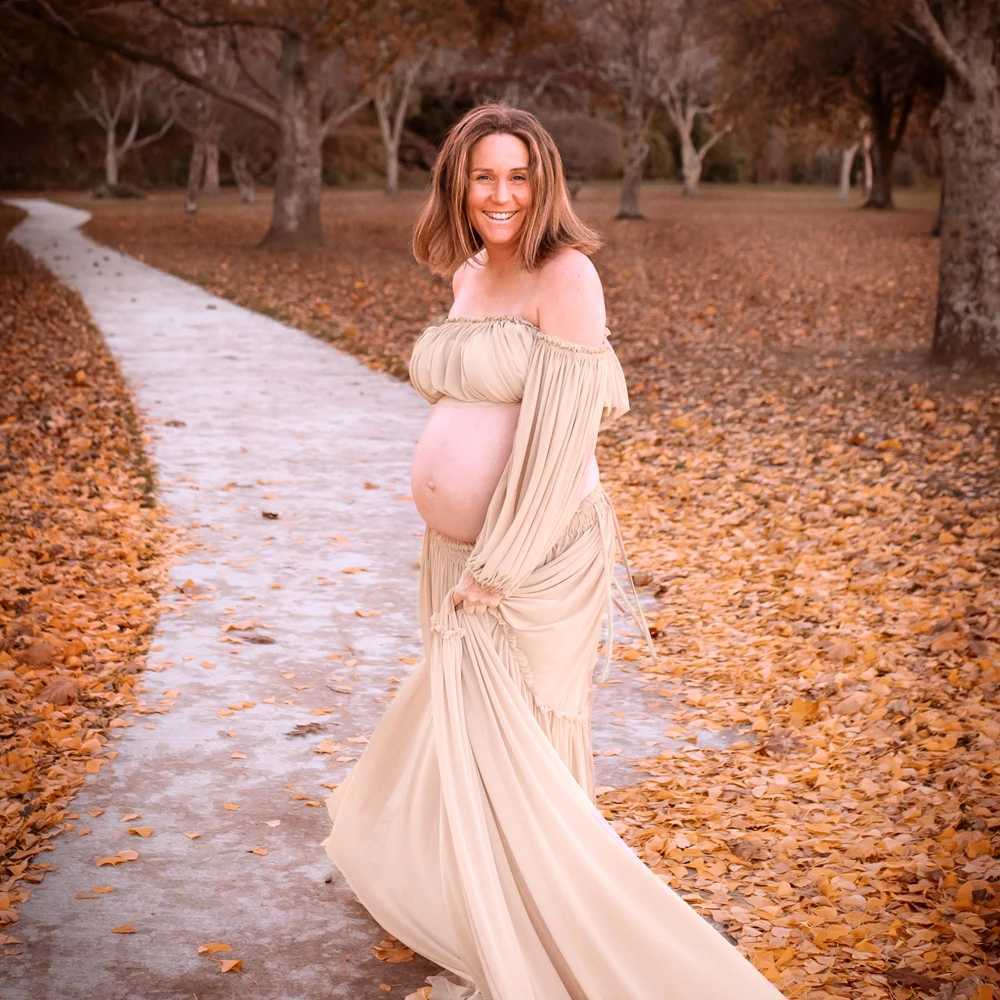 Maternity Dresses For Baby Showers Elegant Chiffon Long Sleeved Two-Piece Set Bohemian Photo Shooting Pregnancy Dress X250224