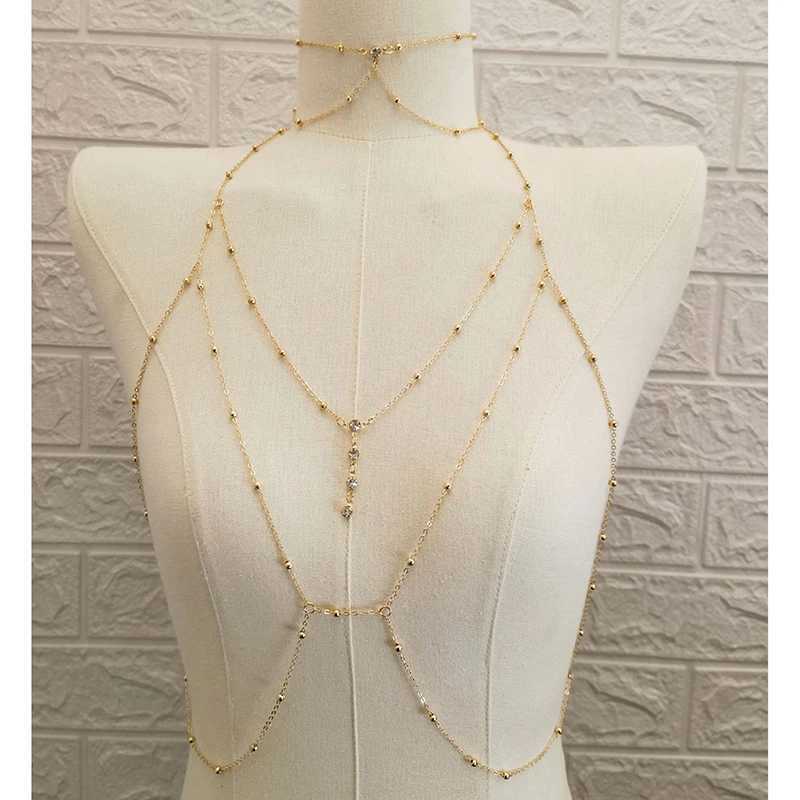 Metal Body Bust Chain Jewelry for Women Sexy Sty Hollow Bikini Ladies Breast Crystal Body Chain Decoration Fashion JewelryXJ250224