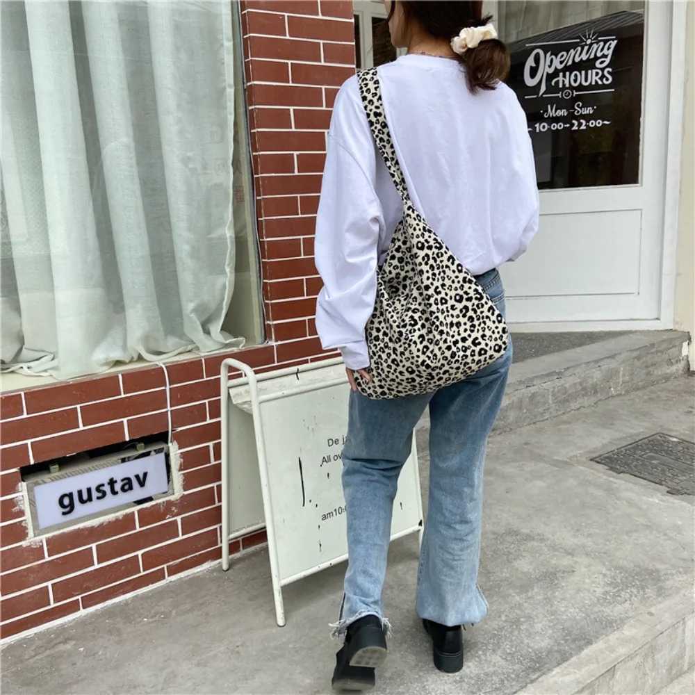 Leopard Print Shoulder Bag Fashion Large Capacity Floral Small Bags Striped Rose Canvas Bag Z250224