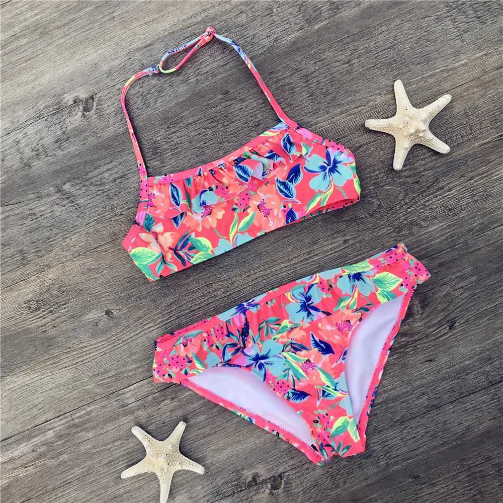 7-14 Years Girls Swimsuits 2 Pieces Bikini Sets Printing Flower Girl Bikinis Children Swimwear Kids Bathing Suit Girl Beachwear X250224