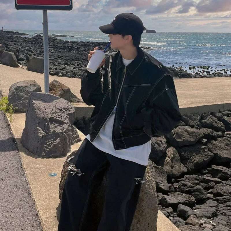 American Retro Cool Stylish Premium Jacket, Korean Version for Spring and Autumn Youth, Casual Leather Coat Top