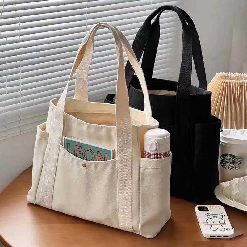 Women Canvas Shoulder Bags College Girl Books Handbag Cotton Cloth Fabric Commuting Zipper Purse Big Tote Ladies Shopping Bag Z250225