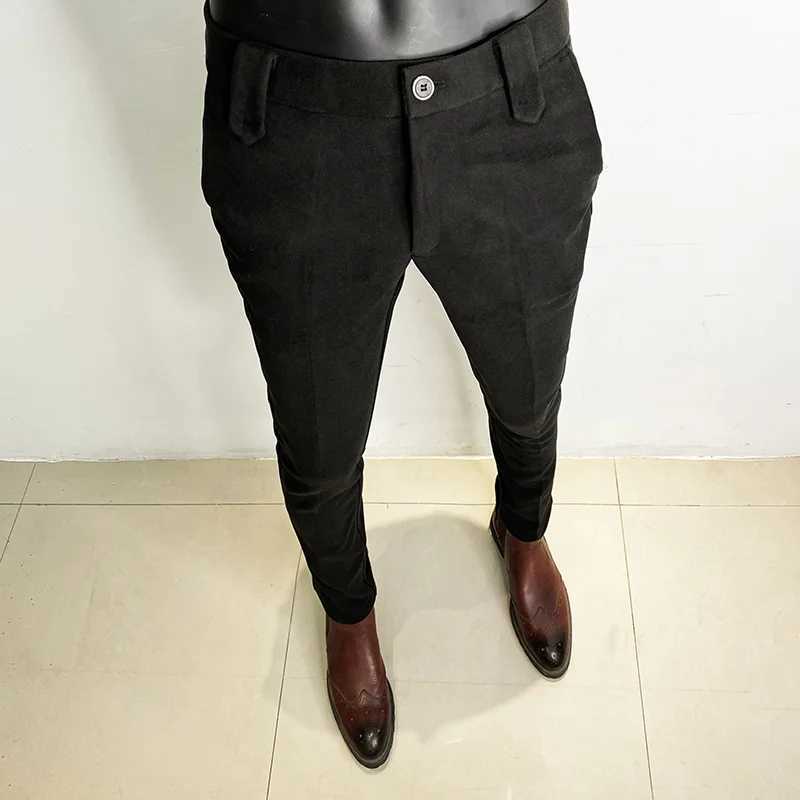 Autumn Winter Thickened Suit Pants Men Casual Slim Fit Straight Trousers Formal Business Woolen Cloth Social Office Dress Pants W250225
