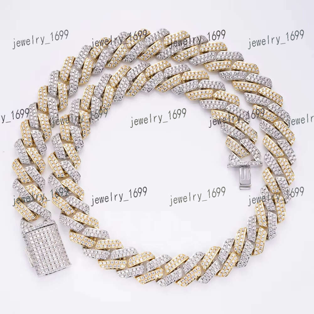 Wholesale Hip Hop Design New 3 Row Gold Baguette Sier Cuban Moissanite k Chain for Men