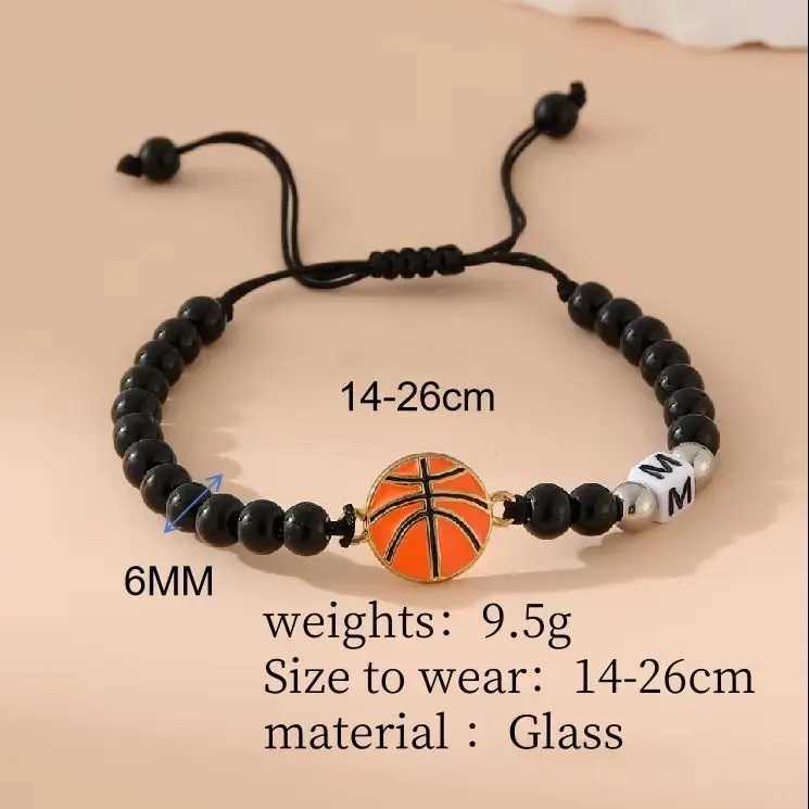 ZIRUISP New Basketball Black Shiny Beads Bracelets For Men And Women With 26 Name Initials A-Z Jewelry GiftsXJ250225