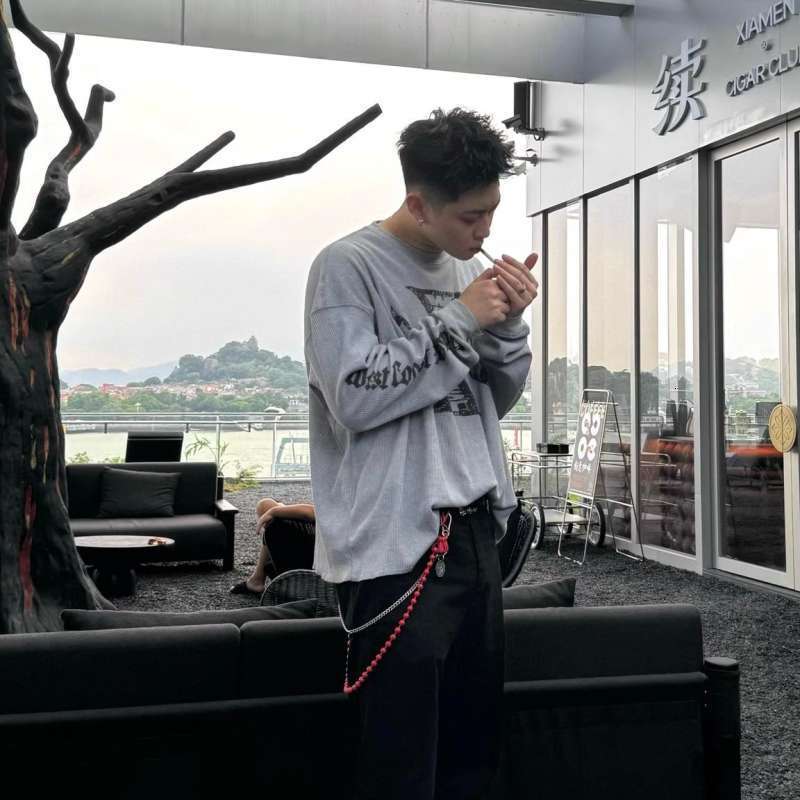 Large fashion brand Waffle fabric men's casual American Gothic style long sleeved T-shirt base shirt for spring