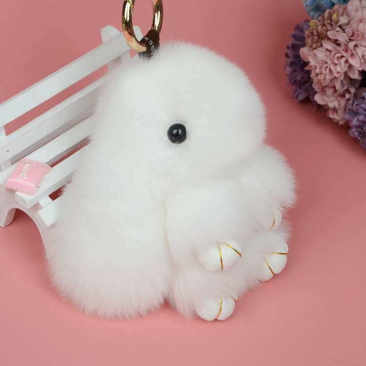 Keychains Lanyards Cute Natural Rabbit Fur Pom Bunny Key Chain Women Rabbits Keychain On Bag Car Trinket Doll Jewelry Party Toys Friends Gift 230413
