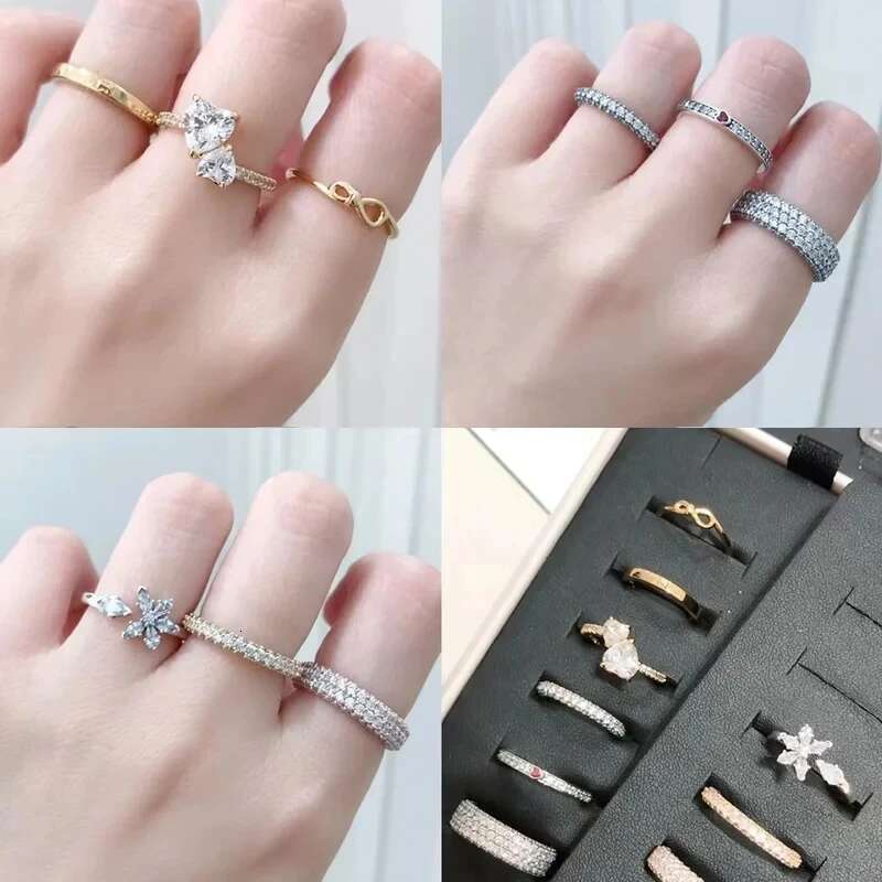 925 Sparking Gold Moon And Star Ring Set For Eternity Pave Round Rings Vintage Bands Womens Jewelry Gifts