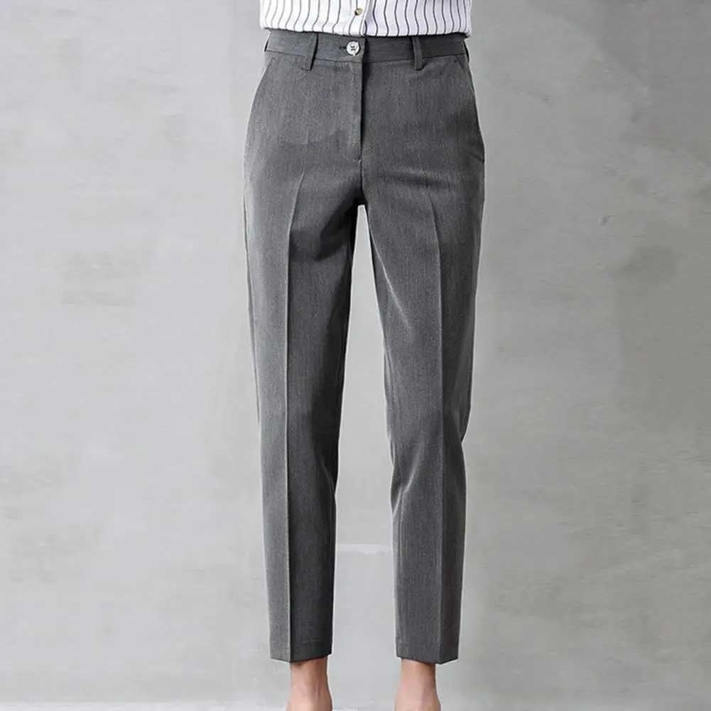 Mens Slim Fit Business Trousers Straight Leg Mid Waist Trousers Ankle Length Zipper Work Pants Solid Color Suit Pants W250225
